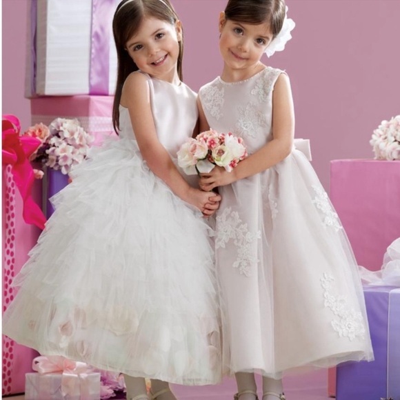 MON CHERIE BRIDALS White Satin & Tulle Flower Girl or Junior Bridesmaid Dress 6X